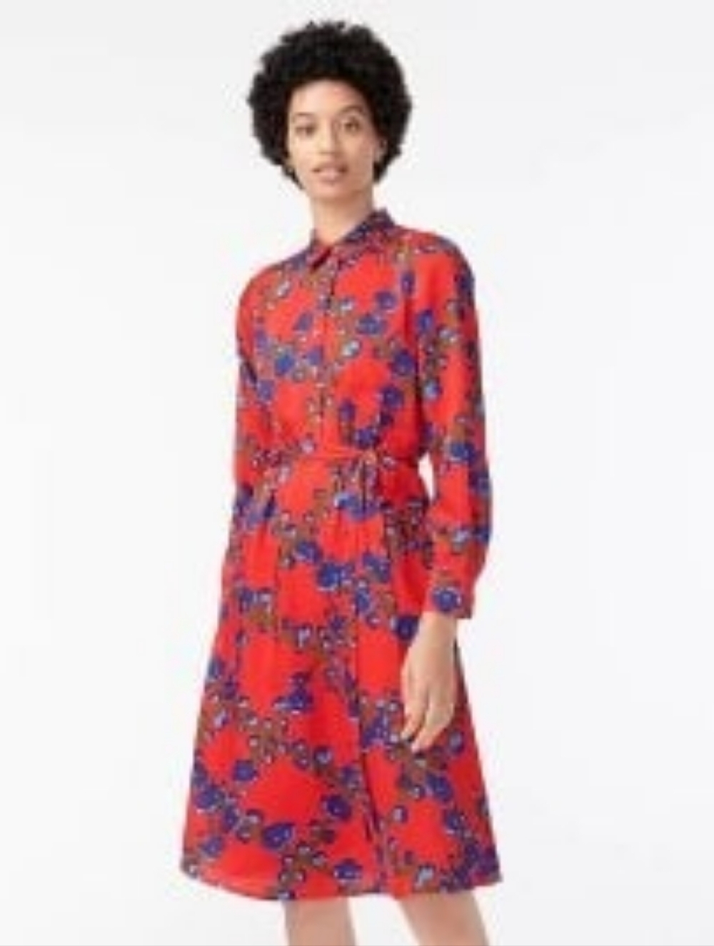J. Crew Collection A-line Shirt-Dress in Lattice Floral Red Blue.